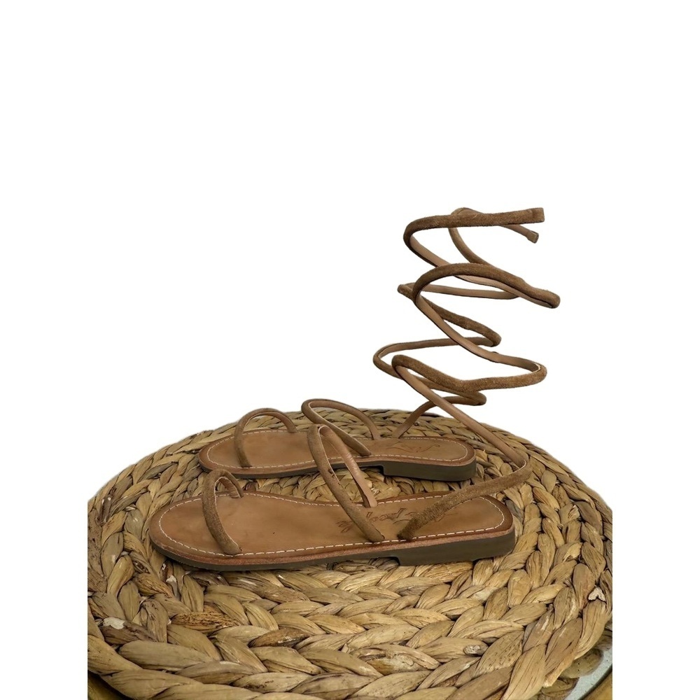 Free People Sandal Havana Taupe Suede Leather Gladiator Ankle wrap Boho festiva - Picture 6 of 8